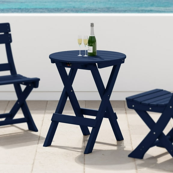 WestinTrends Malibu HDPE Outdoor 24.5 Inch Round Portable Folding Patio Dining Table, Navy Blue