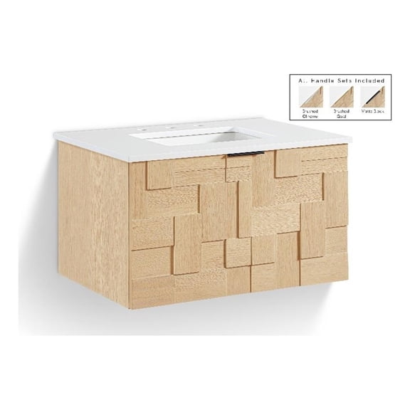 Meridian Furniture 30" Natural Engineered Stone Wall Mounted Bathroom Vanity