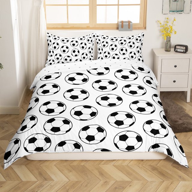 Erosebridal Housse de Couette de Soccer Dessin Animé Double, Housse de Couette de Rugby Double, Déco Moderne de Joueur de Soccer, Réversible 3 Pcs(Sans Couette)