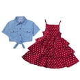 thumbnail image 1 of Big Girls Dresses Denim Jacket Polka Dot Slip Layered Set Outfits Dress Robe Fille Size 8-9T, 1 of 7