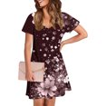 thumbnail image 7 of Uaswgudfs Women's Short Sleeve V-Neck Midi Dress​ - Summer Casual Floral Texture & Relaxed Fit, Smooth Fabric with Functional Pockets Brown L, 7 of 7