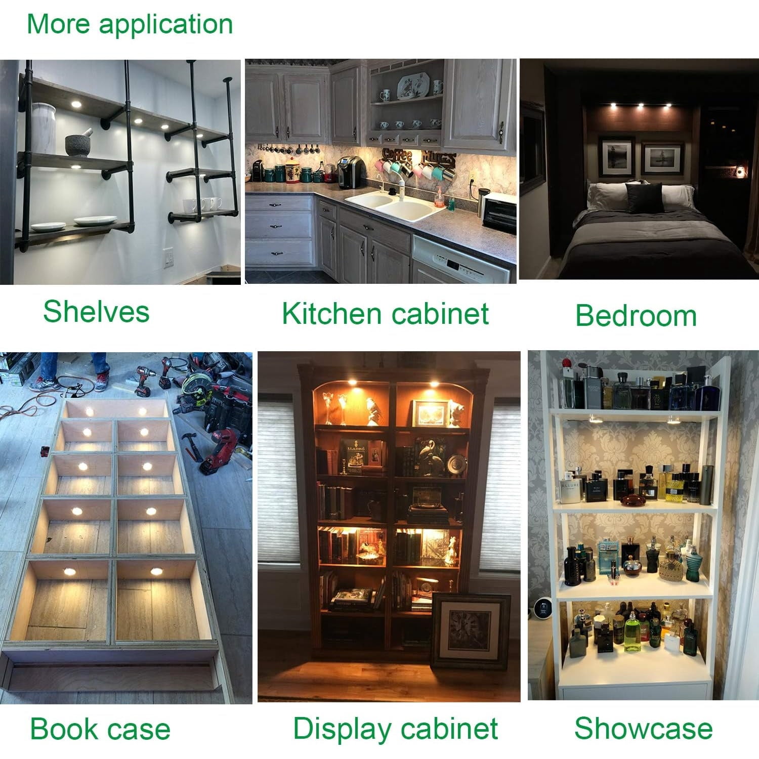 Linkable Under Cabinet LED Lighting 12V Dimmable Puck Lights with Wireless RF Remote Control, Hardwired & Wall Plug in for Furniture Cupboard Lighting(10 Lights, Warm White)