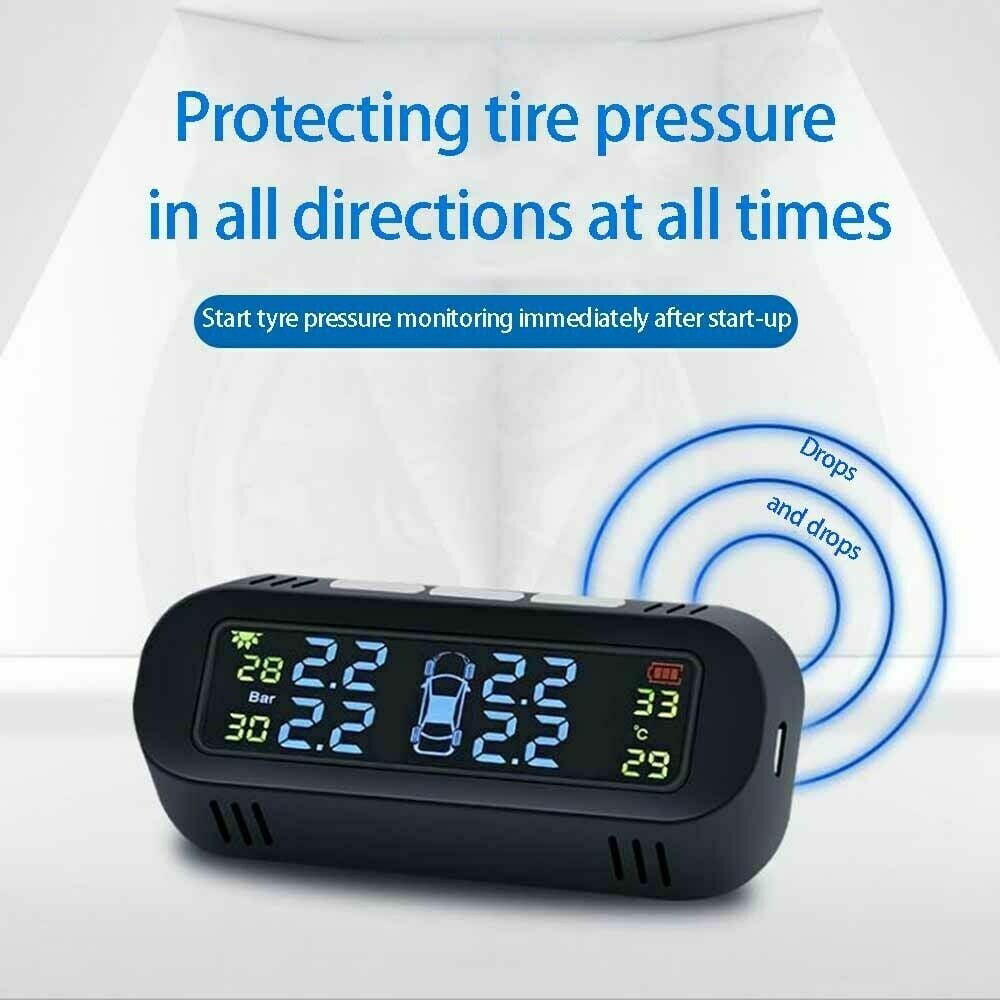 TPMS Tire Pressure Monitoring System with 4 External Sensors /& USB Charging Port