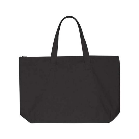 10 Ounce Cotton Canvas Tote with Zipper Top Closure - Black - One Size