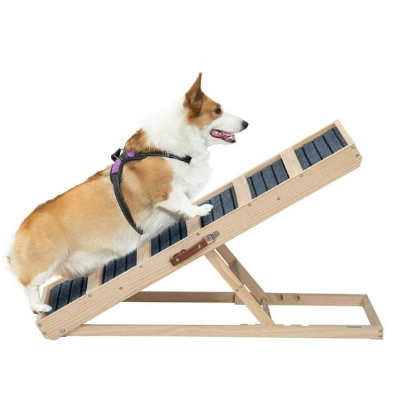 Folding Dog Ramp Wooden Portable Pet Ramp w/ Anti-Slip Strips Adjustable