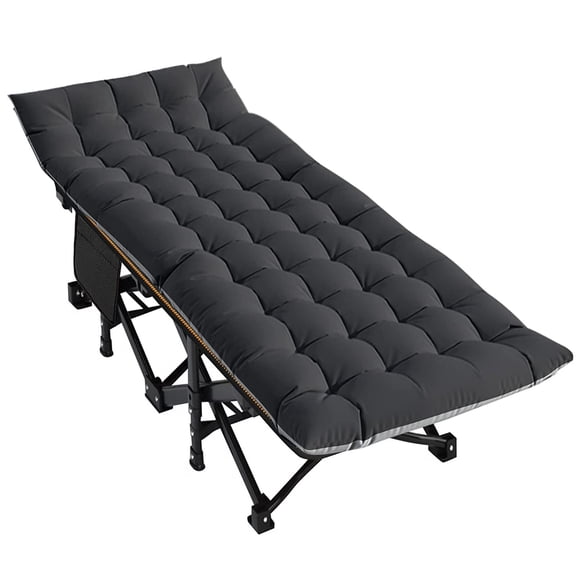 FICISOG Folding Camping Cots, Portable Sleeping Cots Guest Bed with Mattress and Carry Bag, Support up to 900lbs Heavy Duty Oversized Camping Cot for Adults - Black