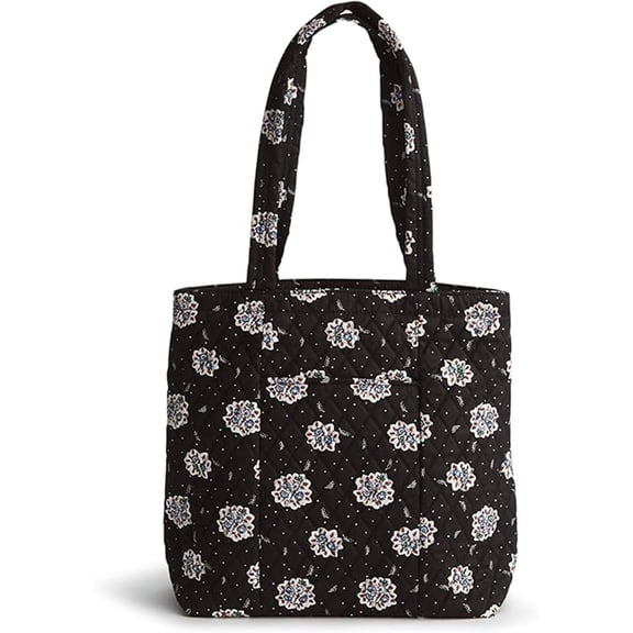 Vera Bradley Premium Cotton Tote Bag in Feathery Bouquets, Black