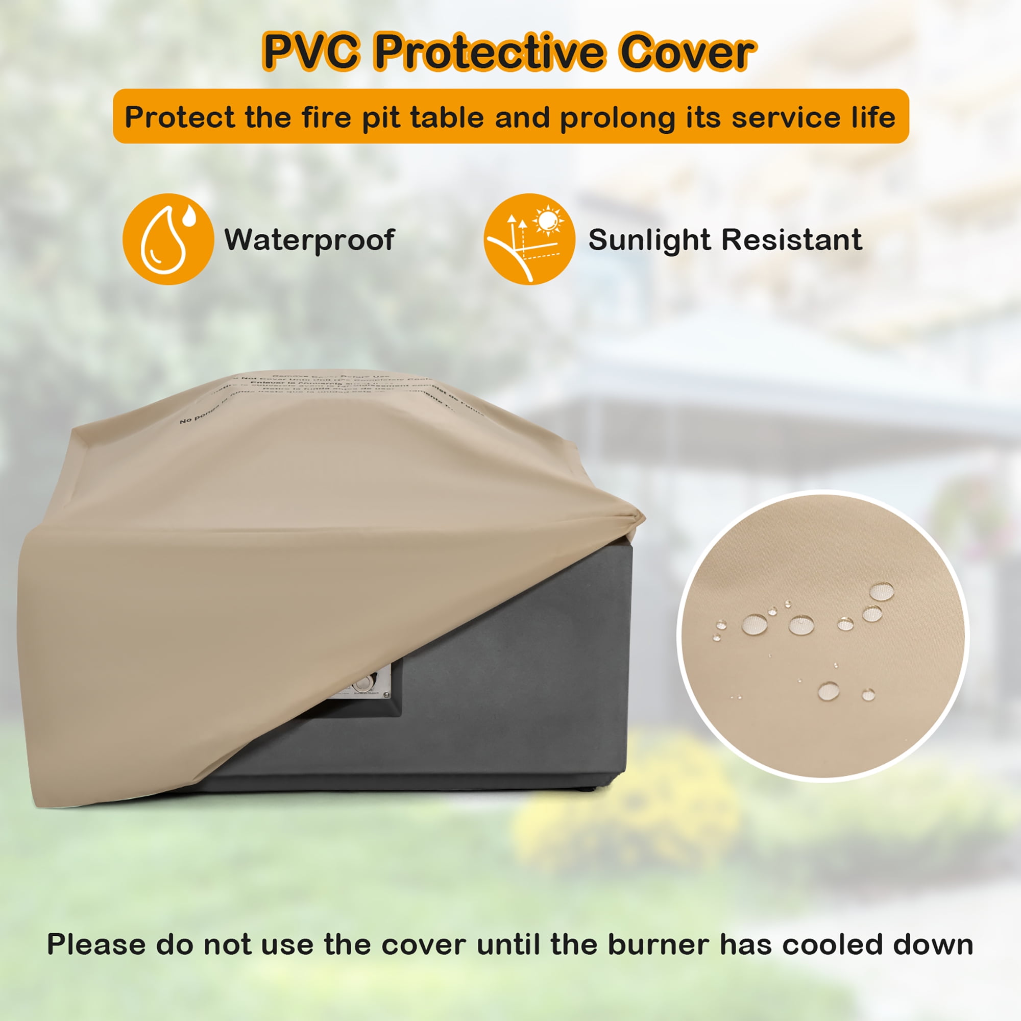 Costway 28'' Patio Fountain Fire Pit Table 50,000 BTU Square Propane Fire Pit withPVC Cover