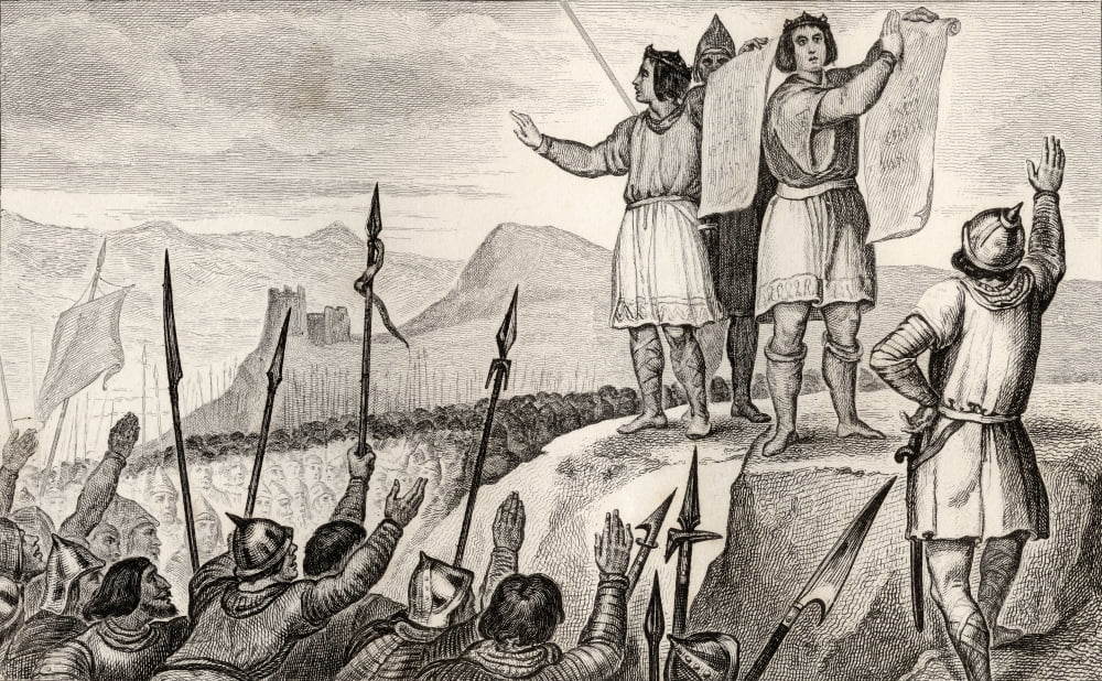 Charles Ii 823 To 877 Also Charles The Bald And His Brother Louis The German Make Treaty At Strasbourg In 842 From Histoire De France By Colart Published Circa 1840 Canvas Art - Ken Welsh Design Pics