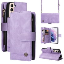Feishell for Samsung Galaxy S23 6.6 inch Zipper Wallet Case with Wrist Strap & Shoulder Strap,Premium PU Leather Magnetic Clasp Flip Holder Card Slots Crossbody Phone Case for Women Men,Purple