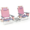 thumbnail image 1 of Gymax Ensemble de 2 Chaises de Plage Pliantes avec Table, Chaise Inclinable à 5 Positions, Rose, 1 of 4
