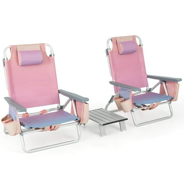 Gymax 2PCS Folding Backpack Beach Chair Table Set 5-Position Outdoor Reclining Chair