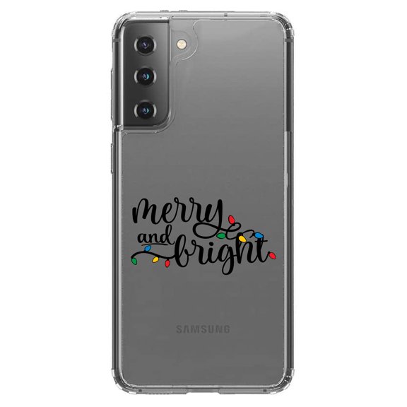 DistinctInk Clear Shockproof Hybrid Case for Galaxy S21  PLUS 5G (6.7" Screen) - TPU Bumper Acrylic Back Tempered Glass Screen Protector - Merry and Bright - Christmas Lights