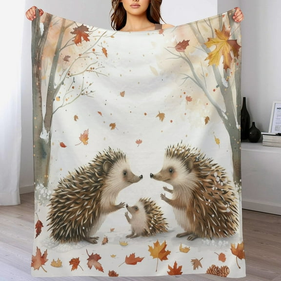 Hedgehogs Talking to Each Other Illustration Soft Flannel Blanket 50"x60" Cute Animal Soft Warm Cozy Fleece Holiday Throw Blanket for Couch Bed Sofa Throw Blanket for Kids Family And Friends Adults