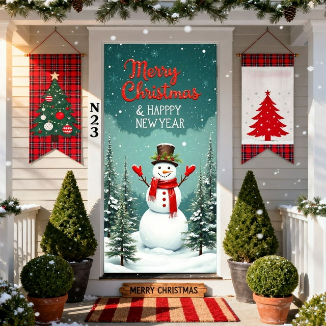 Christmas Door Cover 35x72 Inch | Santa Claus Door Curtain • Polyester Holiday Decoration Multicolor for Front Door Walls Tables • Durable Easy Install