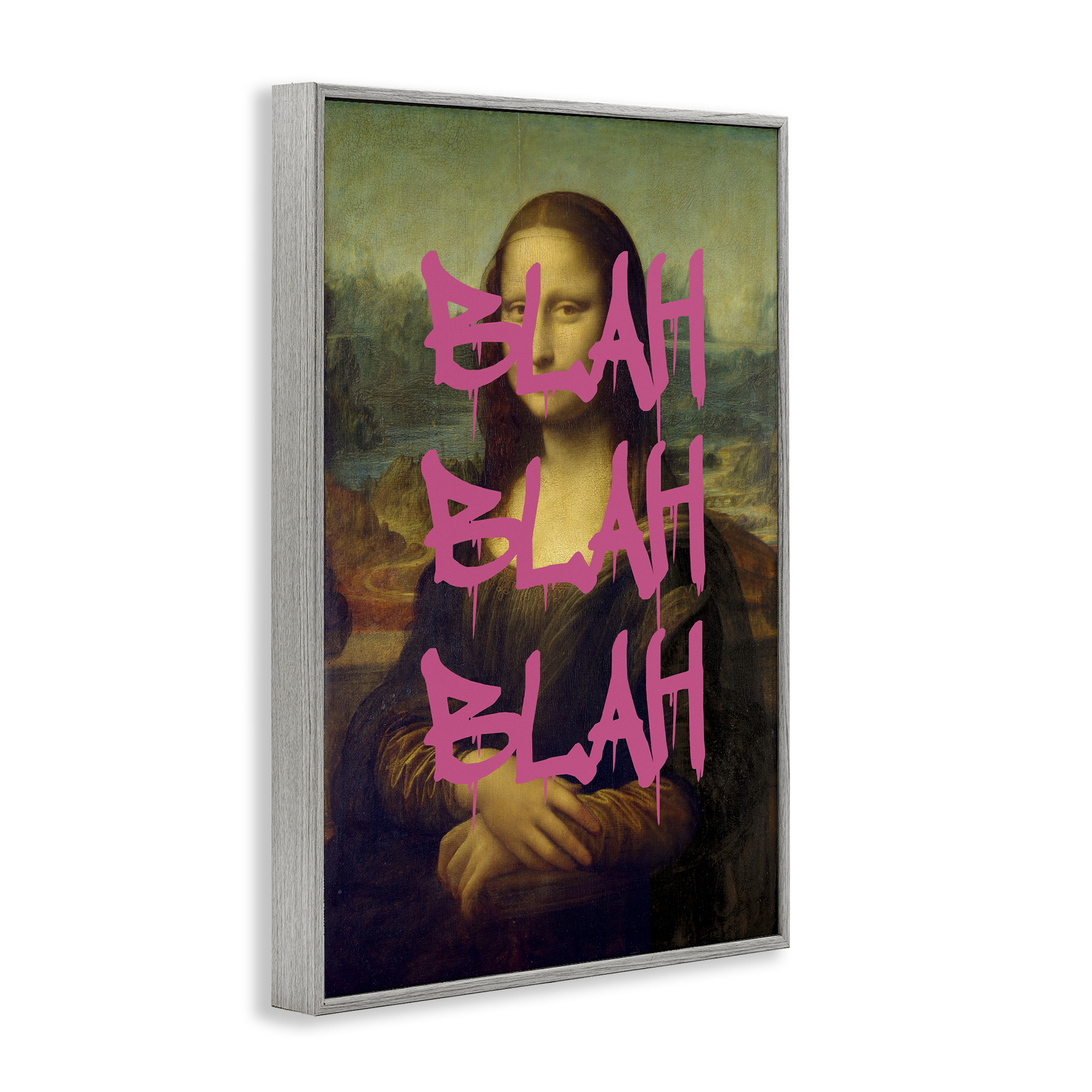 Graffiti Over Mona Lisa Gray Framed Giclee Art, design by Masters Redux