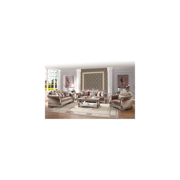 HomeStock Antique Sofa w/5 Pillows, Velvet & Antique Chagne