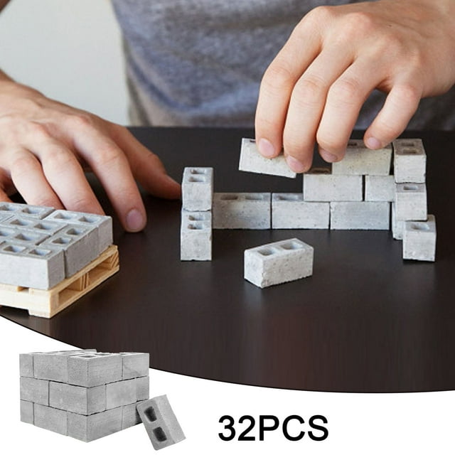 Mini Cement Construction Set Build Your Own Gray Brick Wall Educational Building Toys for Kids 32 Piece Model