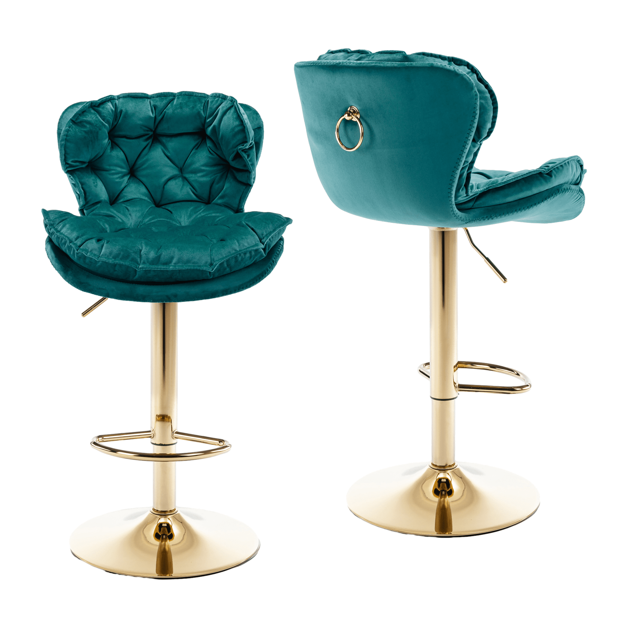 Swivel Kitchen High Bar Chairs with Golden Base Velvet Bar Stool Chair Height Adjustable Counter