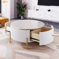 thumbnail image 4 of Table Basse Ronde Moderne Blanche avec 2 Tiroirs / Table d'Appoint pour Salon, Table de Rangement en MDF de 31,5 Po pour Entrée, Chambre et Bureau, 4 of 18
