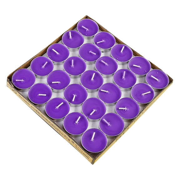 50 Pack Tealight Candles, Mini Candles Smokeless Unscented Boxed Tealight, Emergency Candles Round Tabletop Candle For Wedding Valentines Layout (Purple)
