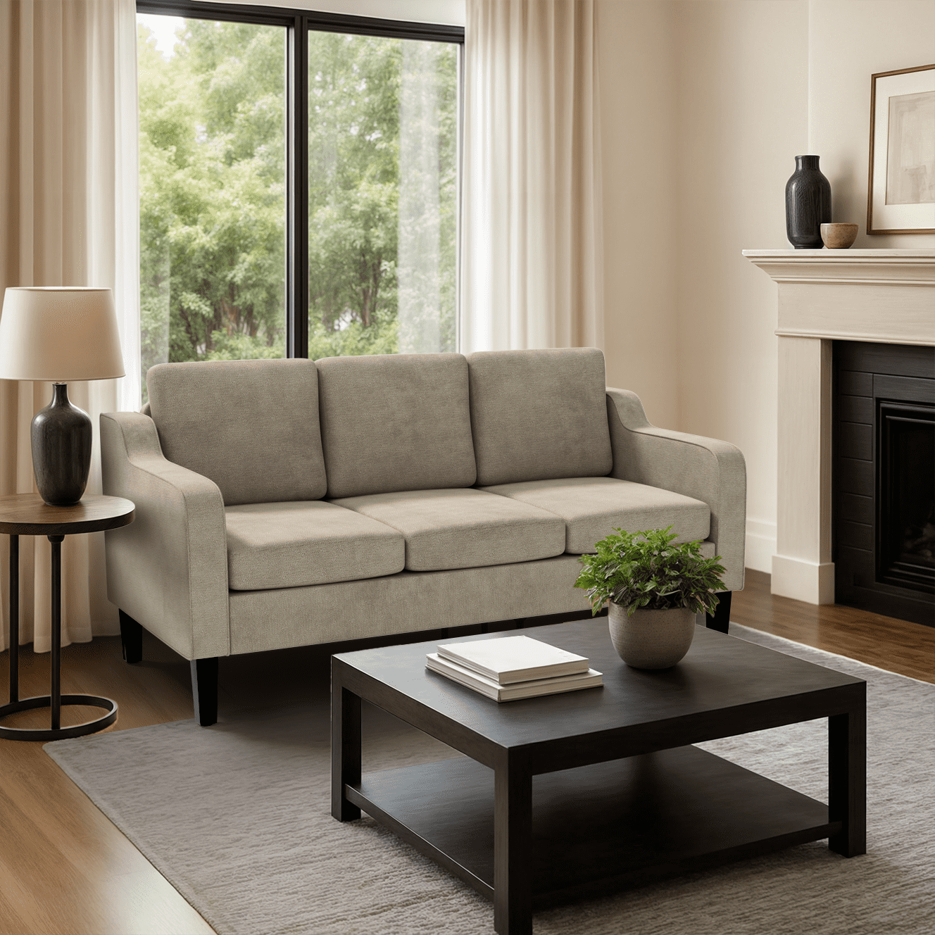 OSM 64" Apartment Sofa for Small Spaces, 3-Seater Couch with Removable Cushions & Wooden Legs, 600 lb Capacity Compact Modern Sofa Bed, Living Room, Bedroom, Beige