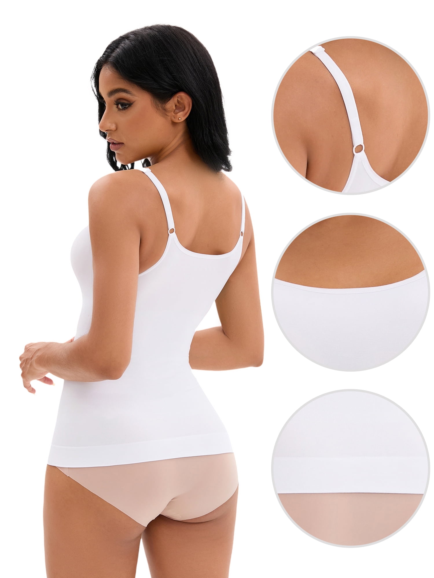 DARING DIVA Women's Adjustable Straps Tops No Trace Body Shaper Camisoles XS White