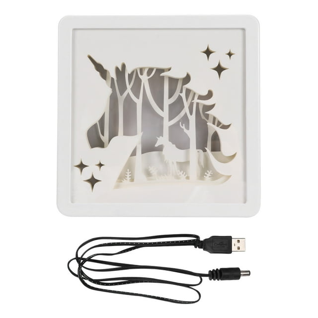 OULII 1Set Paper Carved Lamp Unicorn Square Retro Decor for Bedroom Lighting White