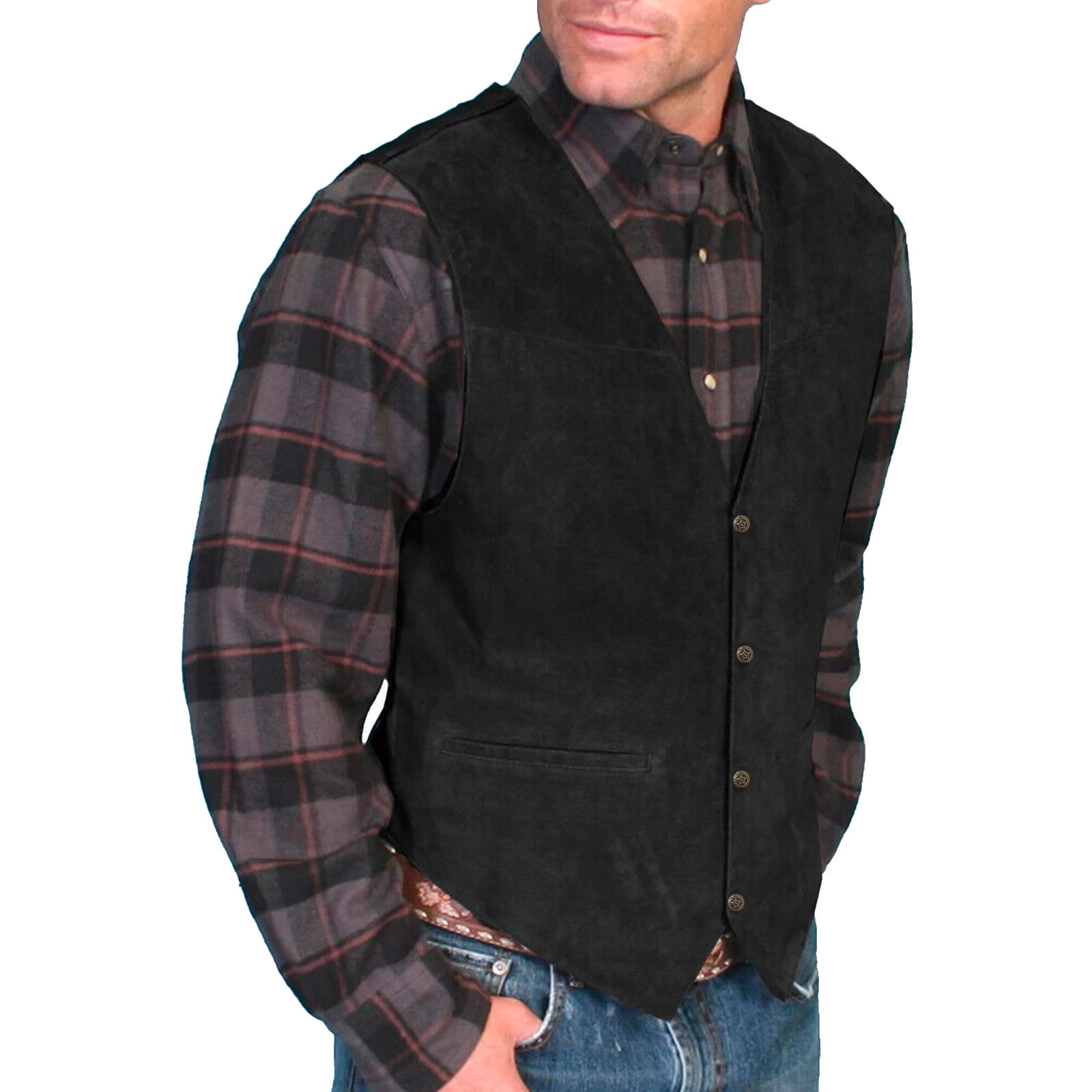 Gilet Chef En Daim Rétro – Col V, Manches Courtes, Poche – Style Vintage Pour Homme - 3