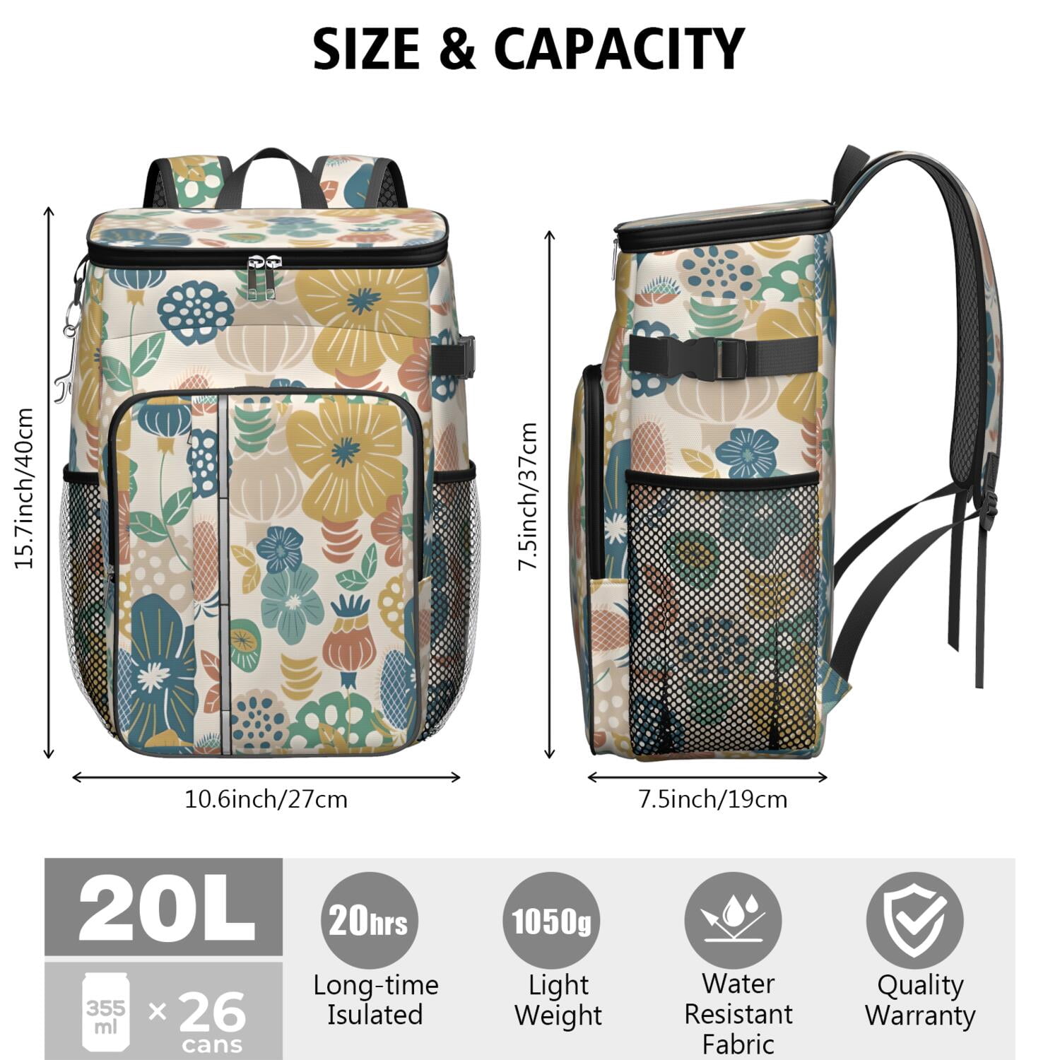 Travel Cooler Bag - Boho Bohemia Flower Camping Beer Cooler Backpack with Bottle Opener- Waterproof Insulated Picnic Backpacks - Cooler Bag for Beach