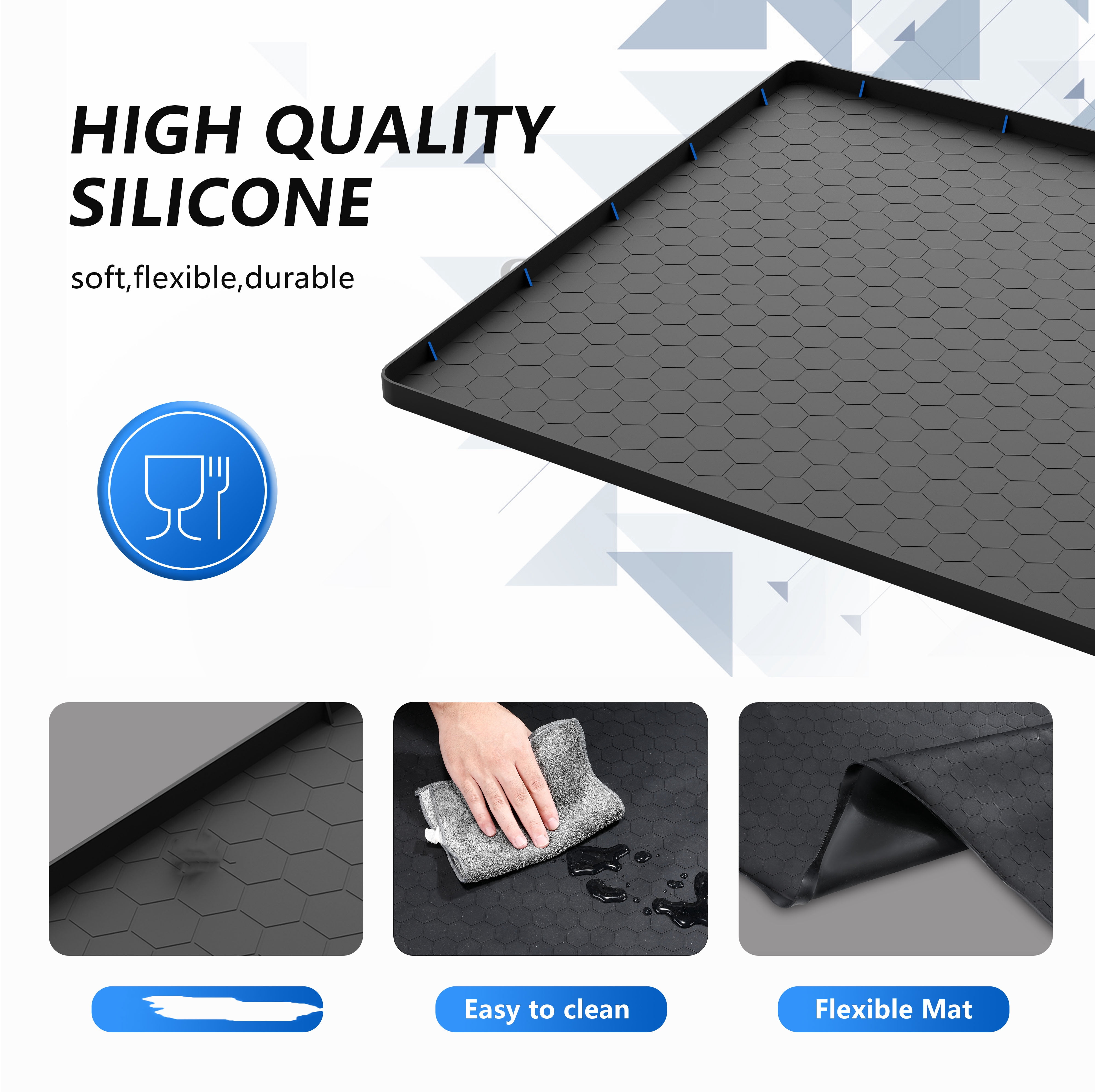 Under Sink Mat, Campmoy 34" x 22" Under Sink Mats for Kitchen Waterproof - Silicone Under Sink Liner Drip Tray with Drain Hole(Black)