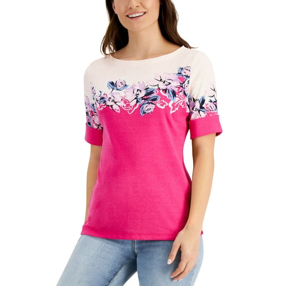 Karen Scott Petite Floral Print Top Berry Ice PXL