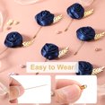 thumbnail image 3 of 12pcs Navy Rose Boutonnieres Flower Buttonholes Pocket Boutonnieres Pins with Leaf for Wedding (4.7 x 2 Inch), 3 of 6