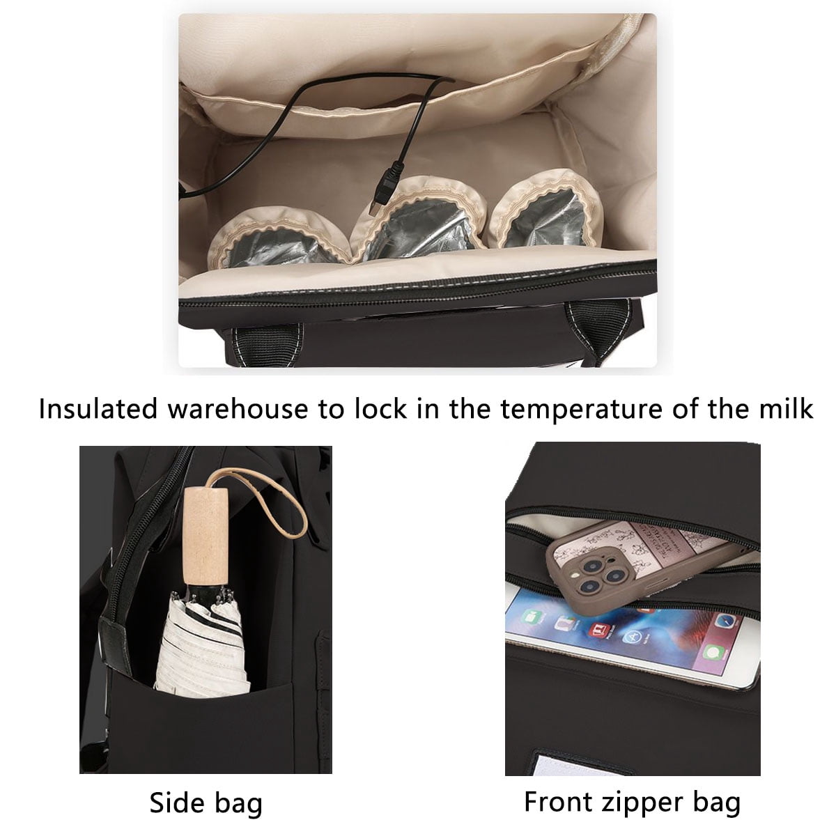 Diaper Bag Backpack, Multifunctional Baby with Insulated Milk Bottle Pockets, Large Capacity Portable Travel Backpack with USB Charging Port, Nappy Bag for Moms Dads