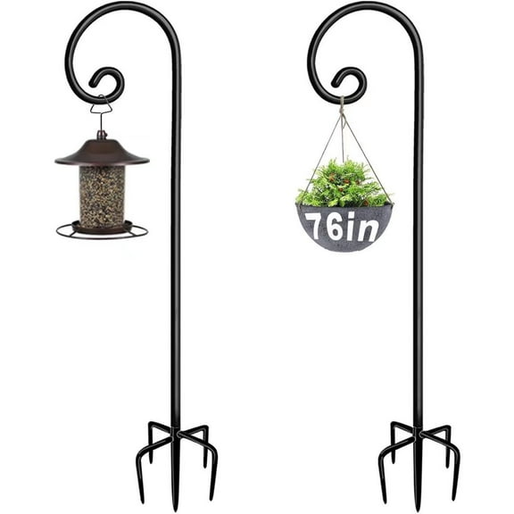 Artigarden Outdoor Shepherd Hooks 76 inch Tall for Bird Feeder (2 Packs), Adjustable Metal Garden Poles for Hanging Plants Solar Light Lantern, Bright Black