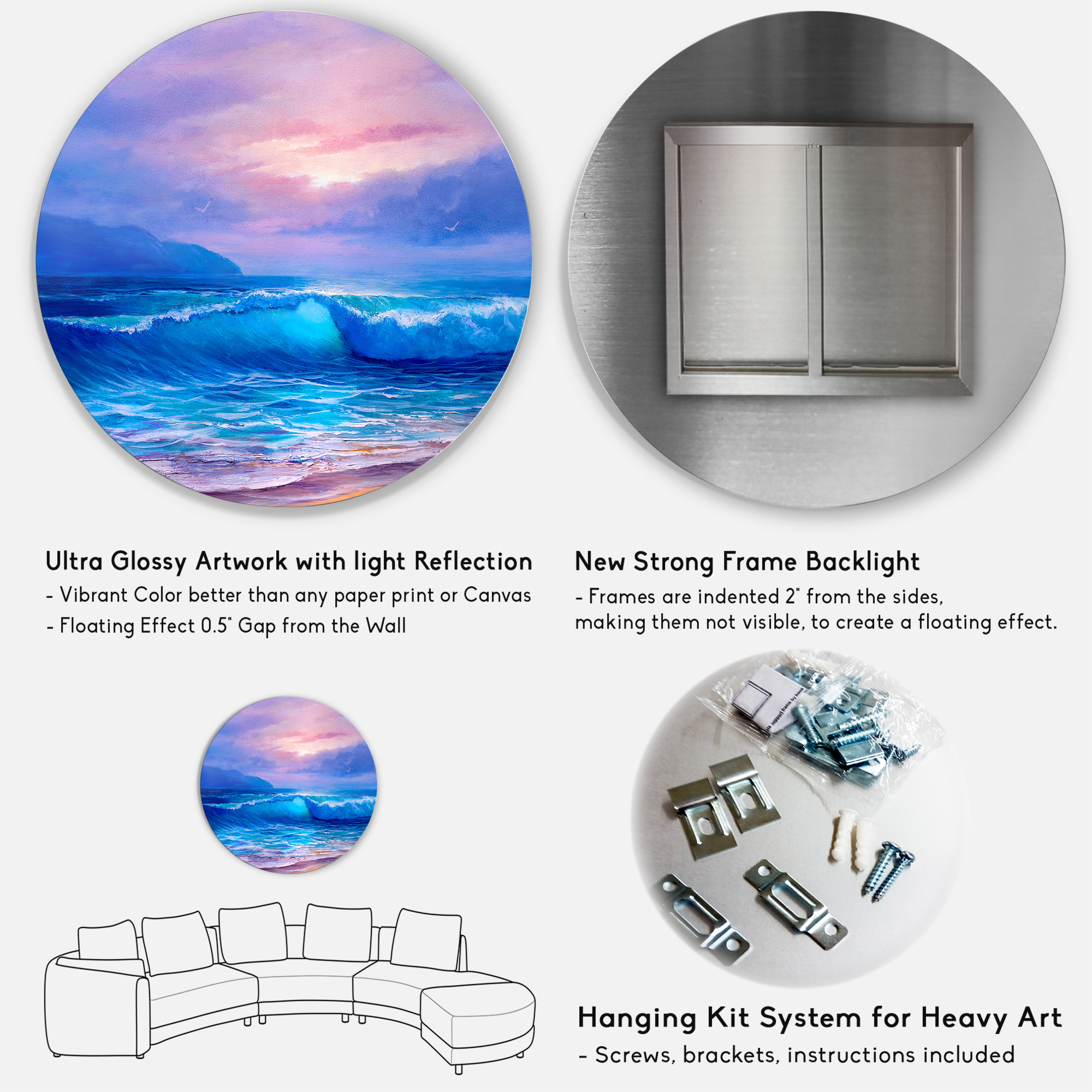 Designart 'The Sea By The Beach With Golden Sunset' Nautical & Coastal Circle Metal Wall Art 23x23 - Disc of 23