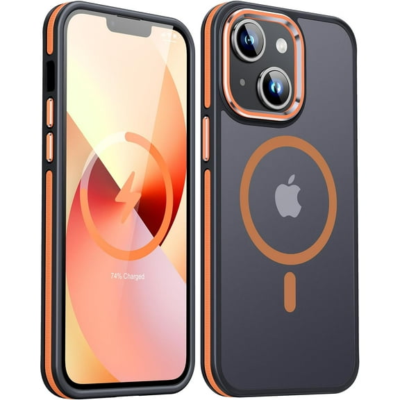 Magnetic for iPhone 13 Case & iPhone 14 Case, [Compatible with Magnetic] [Shockproof Military-Grade Protection] Slim Non-Slip Translucent Matte Phone Case for iPhone 13/iPhone 14 6.1″, Orange