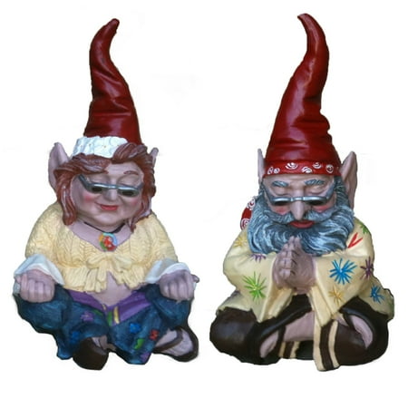 Homestyles The 60\'s "Peace Man" and "Chick" Hippie Meditating Yoga ZEN Gnome Groovy Couple Home & Garden Outdoor Statue 10"H