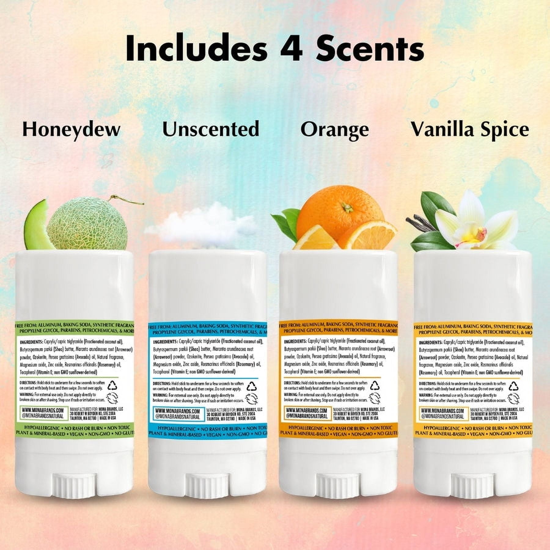 MONA Aluminum-Free Hypoallergenic Magnesium Deodorant Stick for Sensitive Skin, Travel Size, Vegan, 0.53 oz (4-Pack)