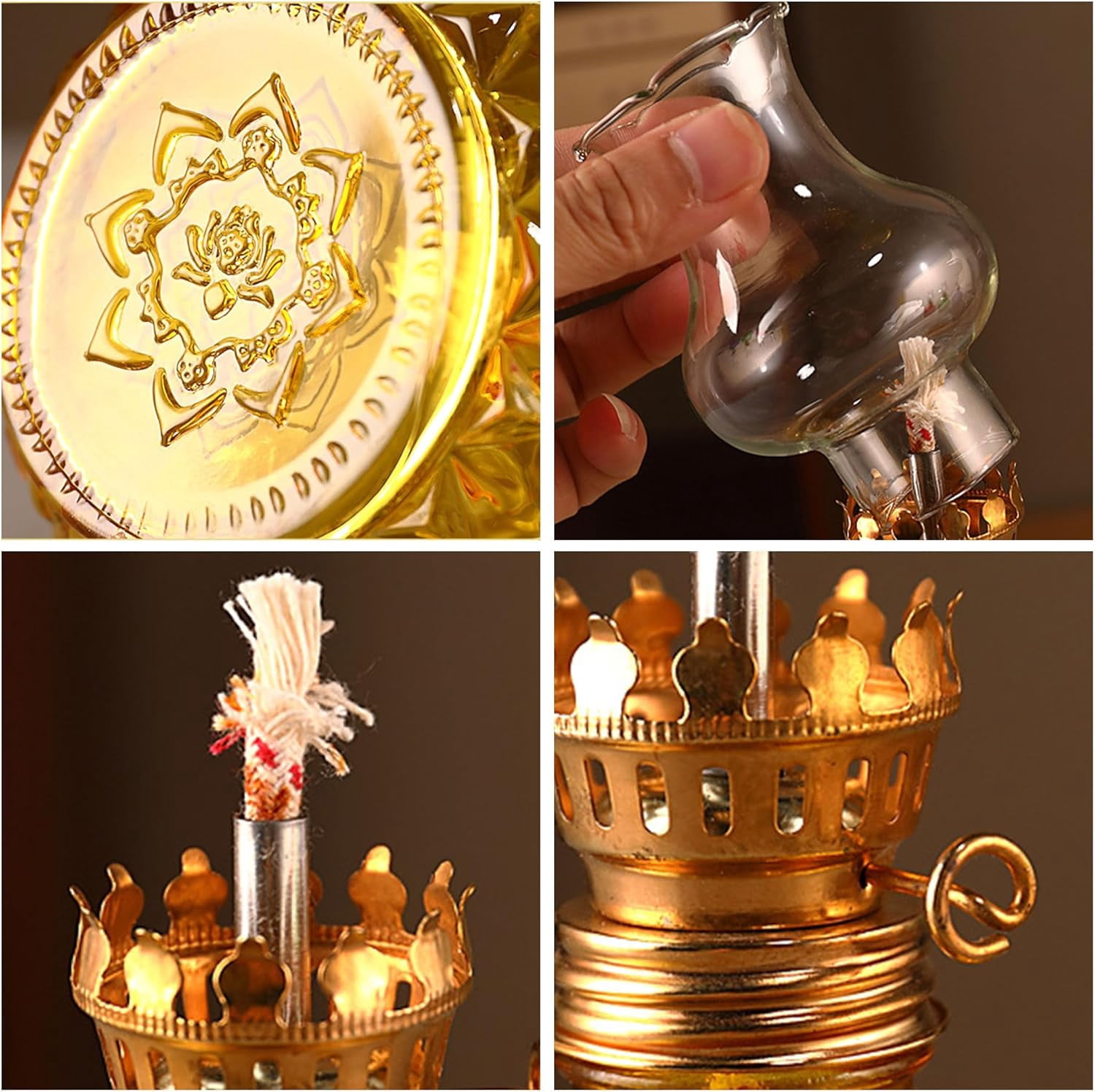 Vintage Style Oil Lamp with Glass Candle Holder, Retro Glass Clear Kerosene Lamp Lantern, Clear Hurricane Oil Lamps for Table Centerpiece, Wedding Decor, Farmhouse Rustic Home Decor(xxw)