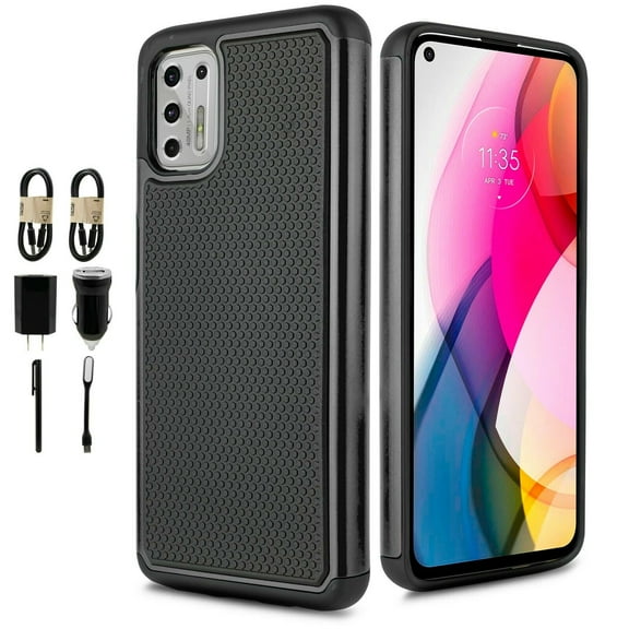 Value Pack and Motorola Moto G Stylus 2021 (NOT FIT 2020 version) with Tempered Glass Phone Case Shock Proof Edges Hybrid Hard Back Slim Bumper Cover