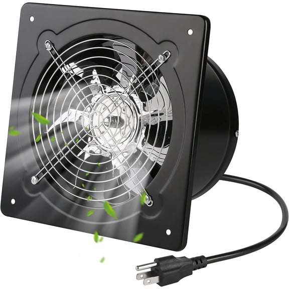 8 inch Exhaust FanThrough-wall installation Ventilation Fan 110V Exhaust Smoke Fan Ventilation with Power Cord for Kitchen,Bathroom,laundry room,Toilets,Garage (Black)