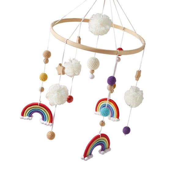Zeiwohndc Wooden Rainbow Star Pendant Crib Mobile Nordic Nursery Decoration Hanging Toy