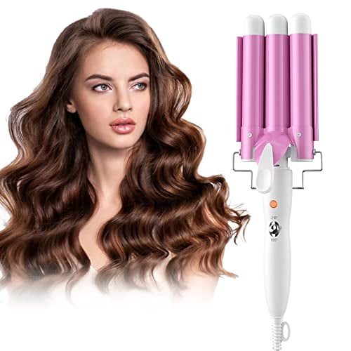 3 Barrel Curling Iron, Beach Waves Curling Iron 25mm Hair Crimper Waver 1  Inch Ceramic Hair Iron Curling Wand Mermaid Hair Waver Curling Iron with  Glove and 2 Hair Clips for Women 