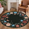 thumbnail image 3 of Garvee Round Floral Area Rugs, 4'x4' Washable Boho Rugs Ultra Soft Print Carpet, Non-Slip Low Pile Rug Stain Resistant Distressed Indoor Rugs for for Office Living Room Dining Room, Black, 3 of 8