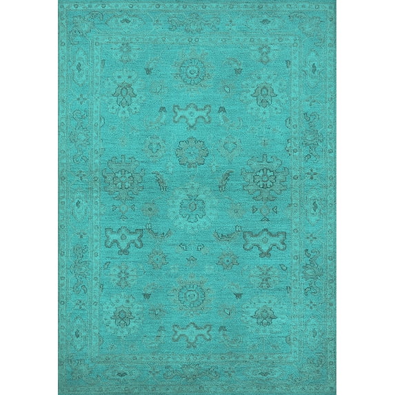 Ahgly Company Machine Washable Indoor Rectangle Oriental Turquoise Blue Traditional Area Rugs, 2' x 3'