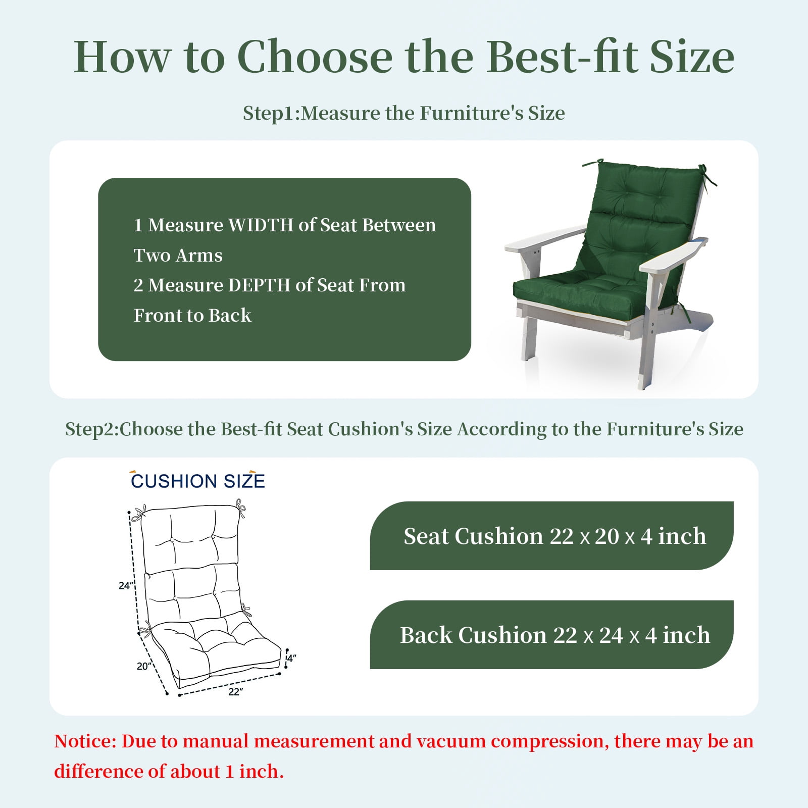 2-Pack High Back Outdoor Chair Cushions, Waterproof & Fade-Resistant Tufted Patio Chair Cushion for Rocking Chairs Adirondack Garden Porch Home Office Chair Use - 44" x 22" x 4"