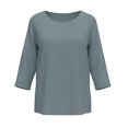 thumbnail image 5 of Women's Plain Vacation Elbow Sleeve Shirts Summer Classy Crewneck Casual Blouse Lightweight Loose Fit Trendy Cruise Tees for 2026, 5 of 8