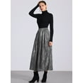 thumbnail image 2 of Unique Bargains Women Metallic Glitter High Waist Flared Plaeted Midi Skirt L Silver, 2 of 6