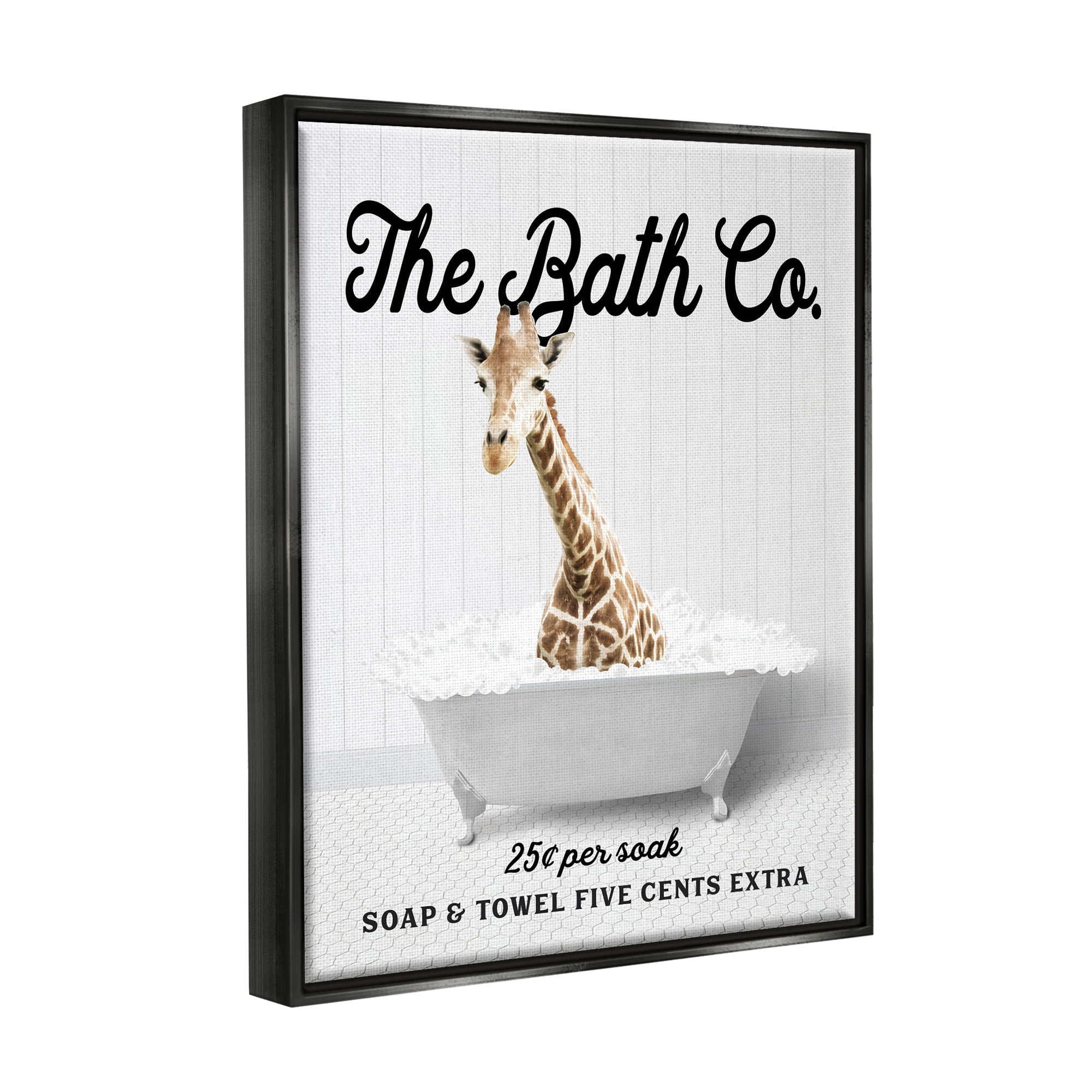 Stupell Industries Bubble Bathtub Giraffe Animals & Insects Painting Black Floater Framed Art Print Wall Art, 17 x 21